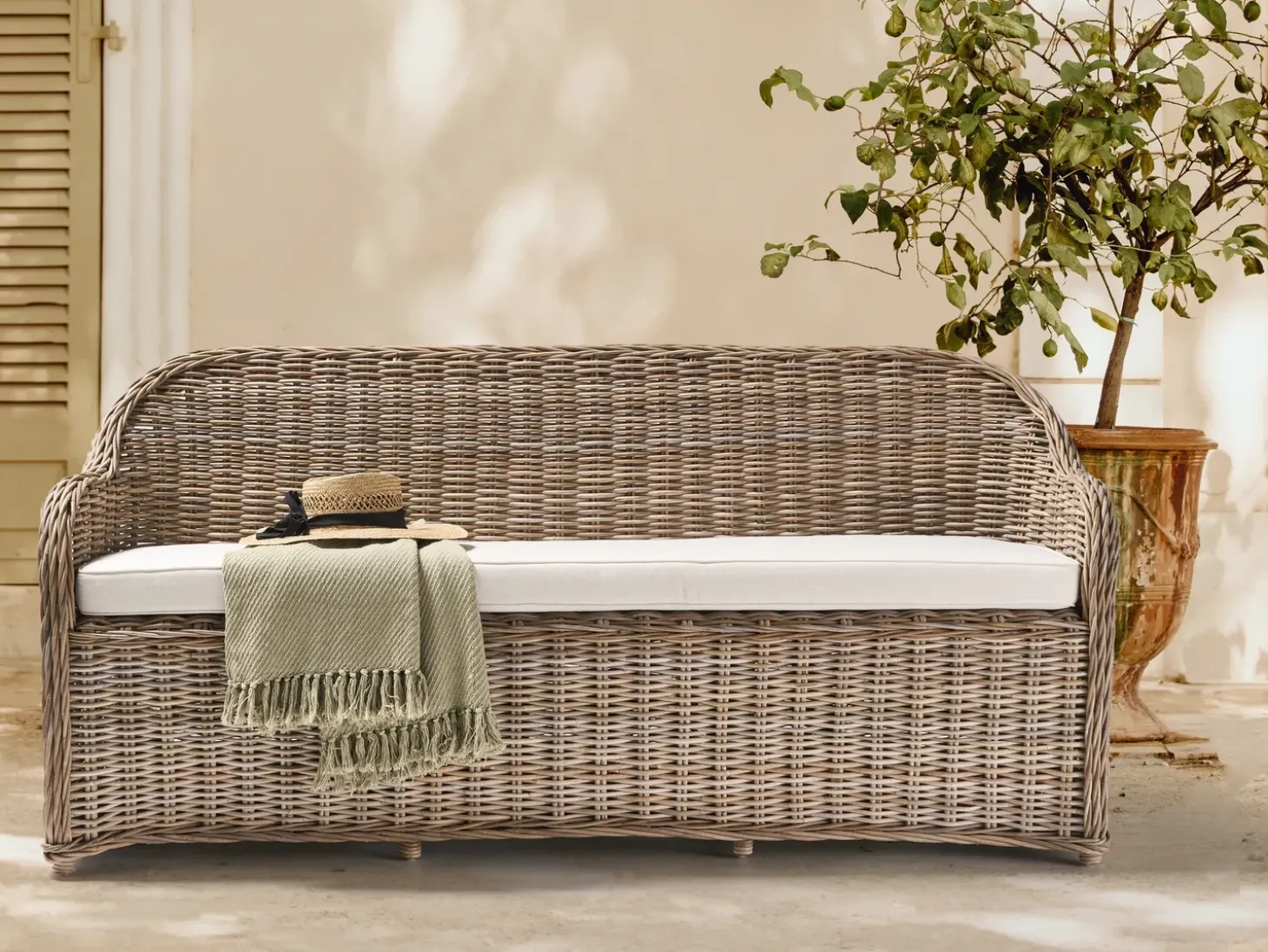 Havebænk med hynde SUSUA 189 cm Rattan Naturlig