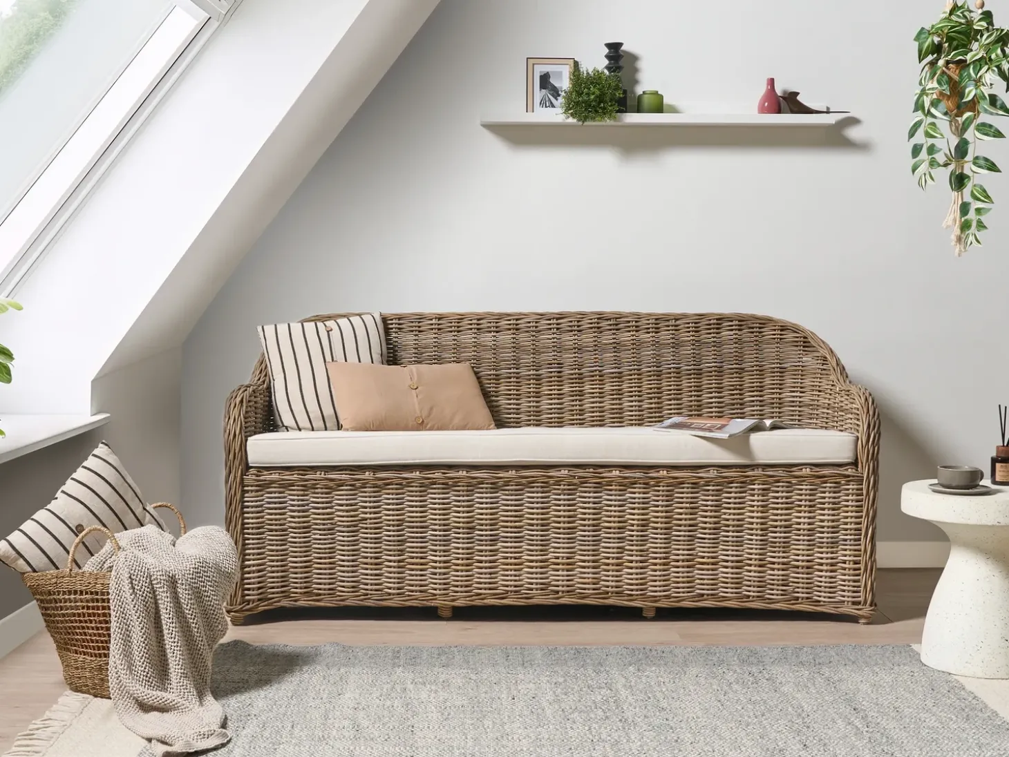 Havebænk med hynde SUSUA 189 cm Rattan Naturlig