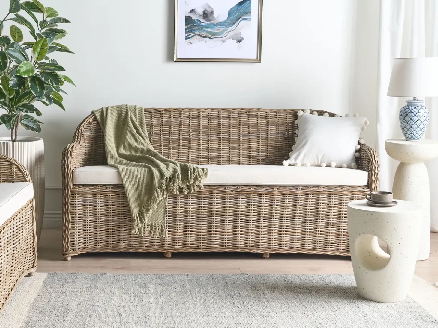 Havebænk med hynde SUSUA 189 cm Rattan Naturlig
