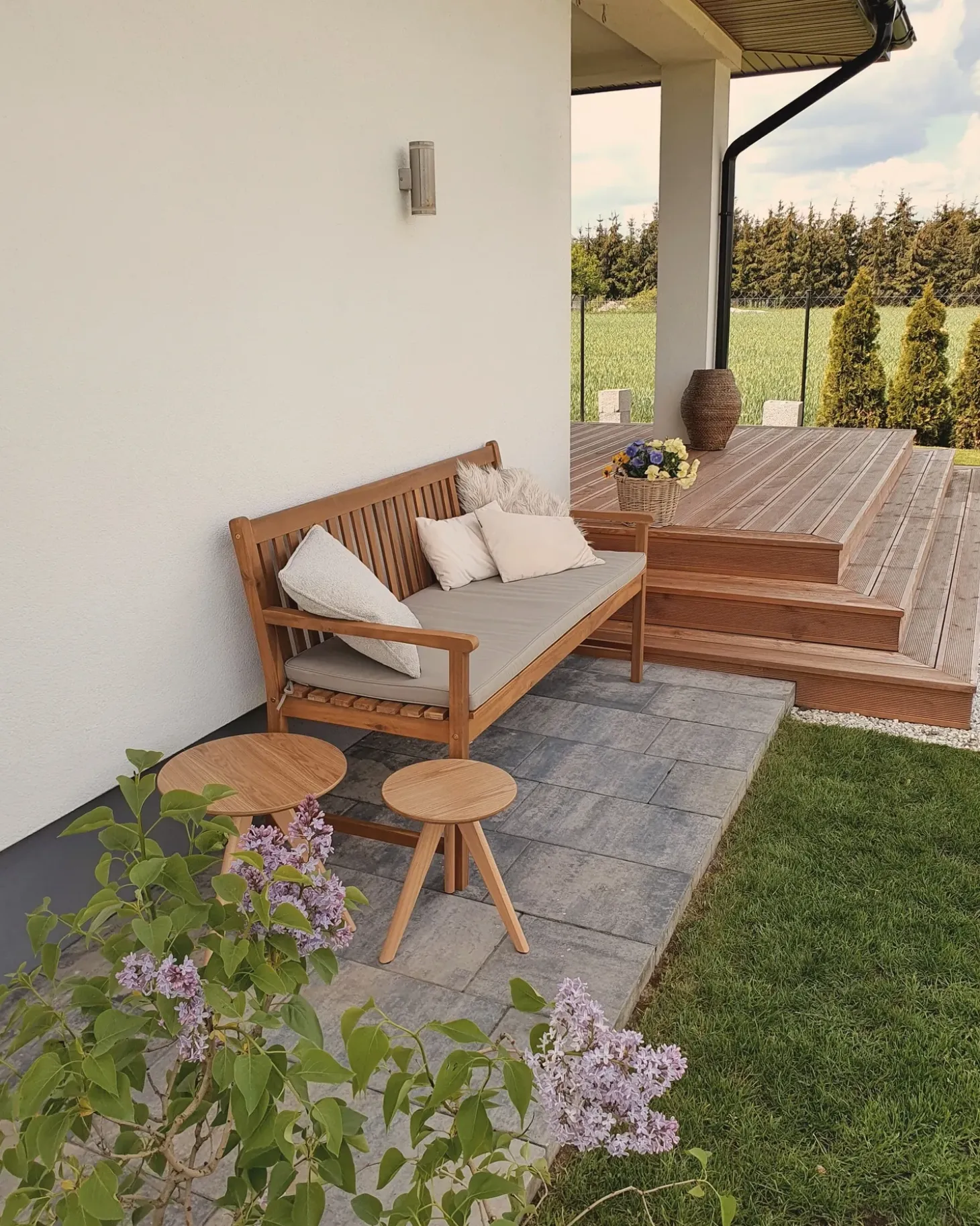 Havebænk med hynde VIVARA 160 cm Certificeret akacietræ Beige