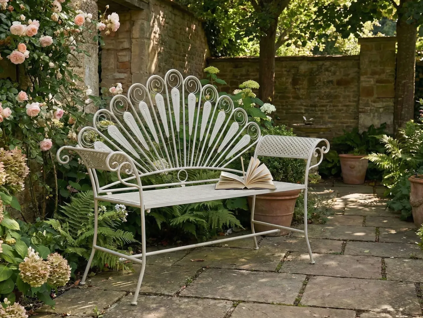 Havebænk PAVIA 146 cm Metal Cremehvid