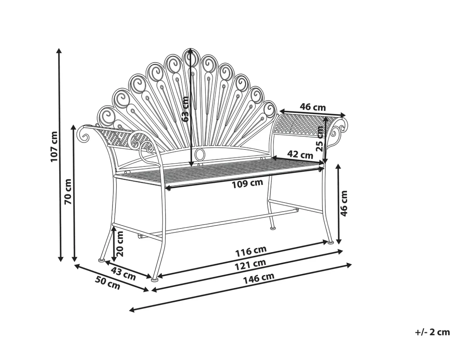 Havebænk PAVIA 146 cm Metal Cremehvid