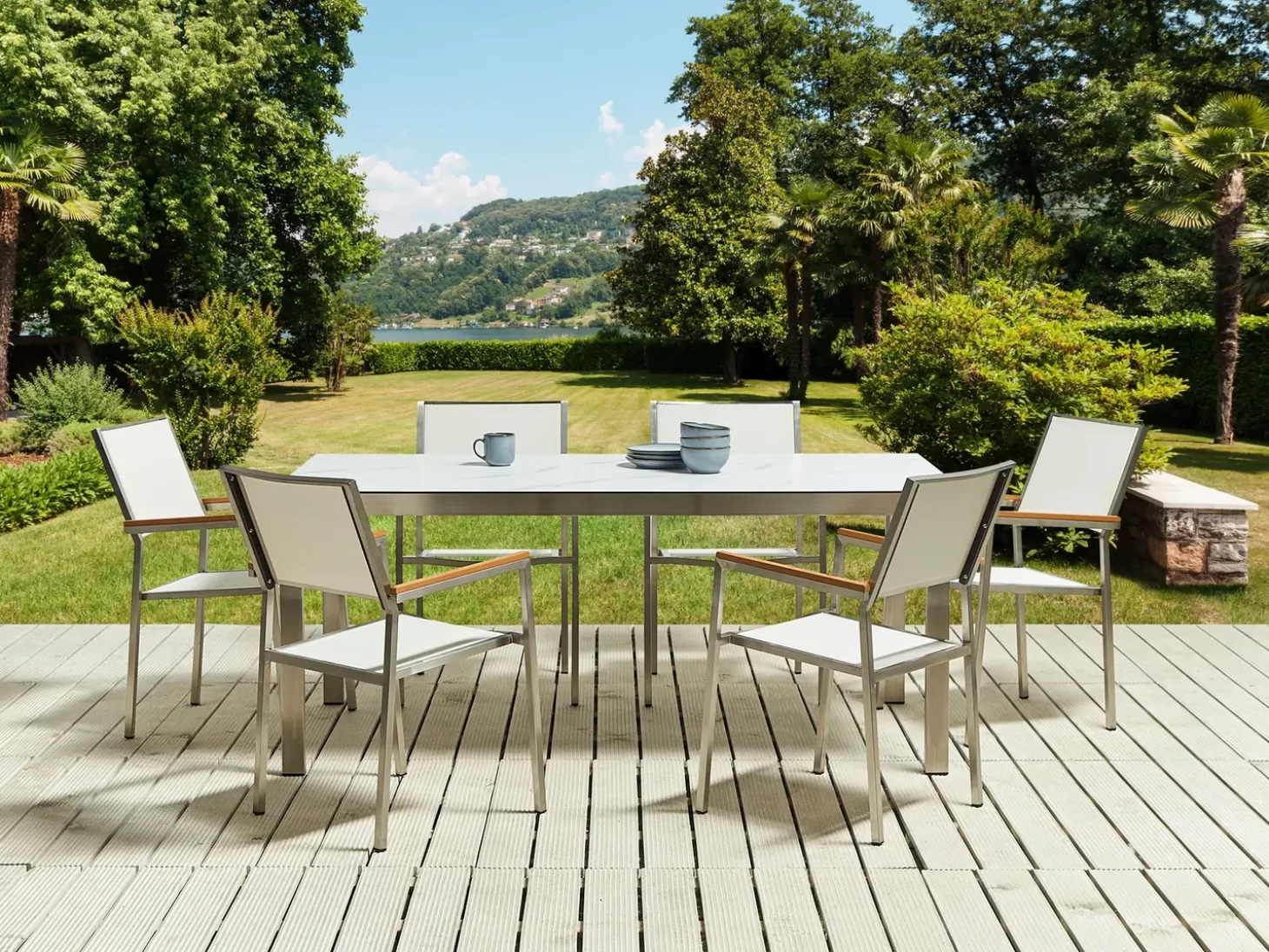 Havebord COSOLETO 180 cm 90 cm Marmor effekt Glas Hvid