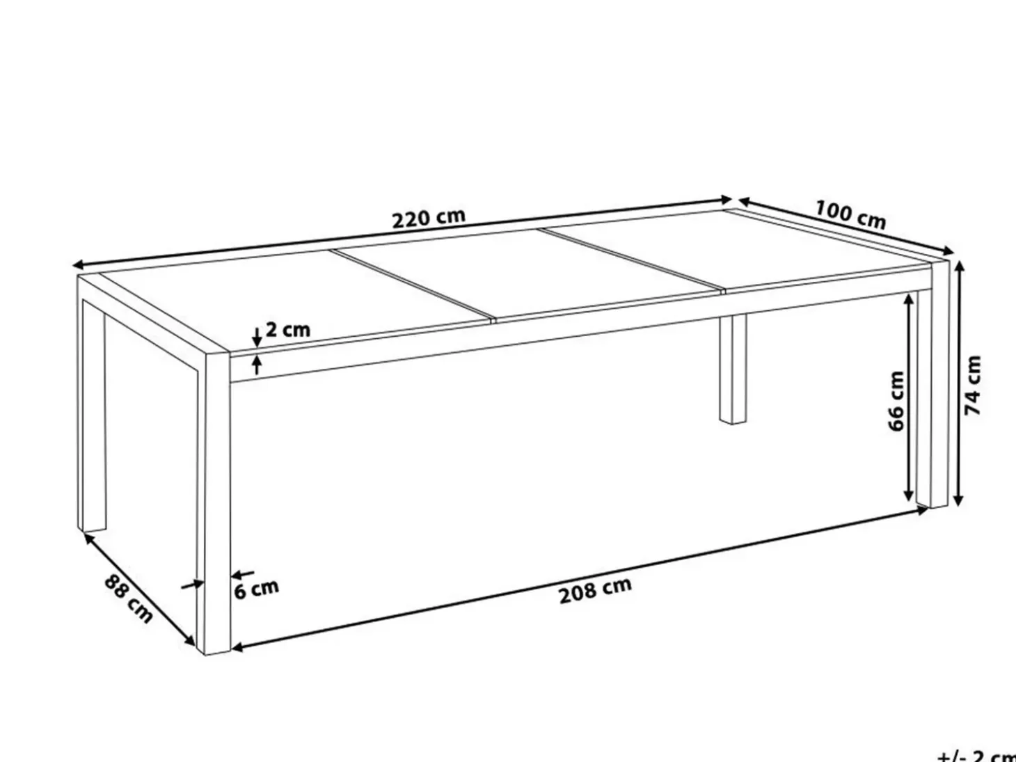 Havebord GROSSETO 220 cm 100 cm Krakeleret glas Transparent