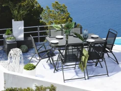 Havebord LIVO 140 cm 80 cm Glas Sort
