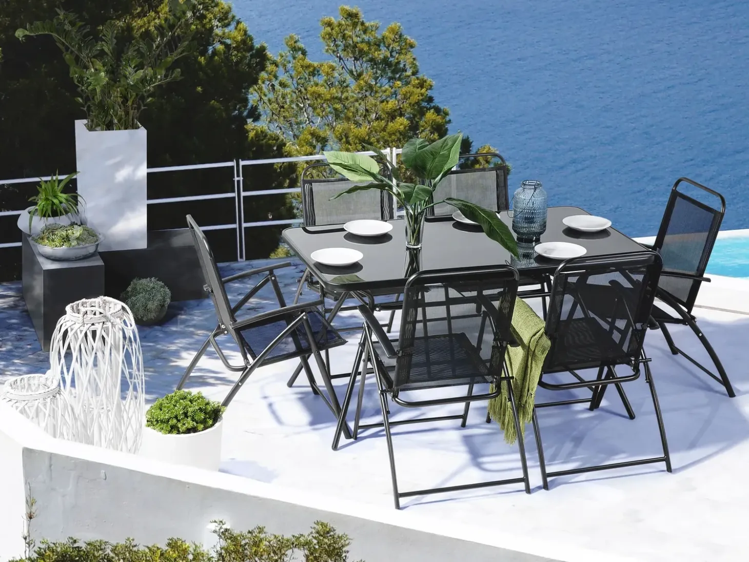 Havebord LIVO 140 cm 80 cm Glas Sort