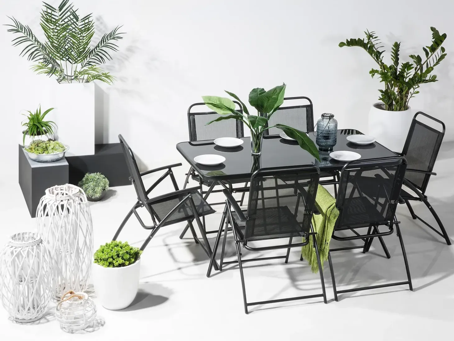 Havebord LIVO 140 cm 80 cm Glas Sort
