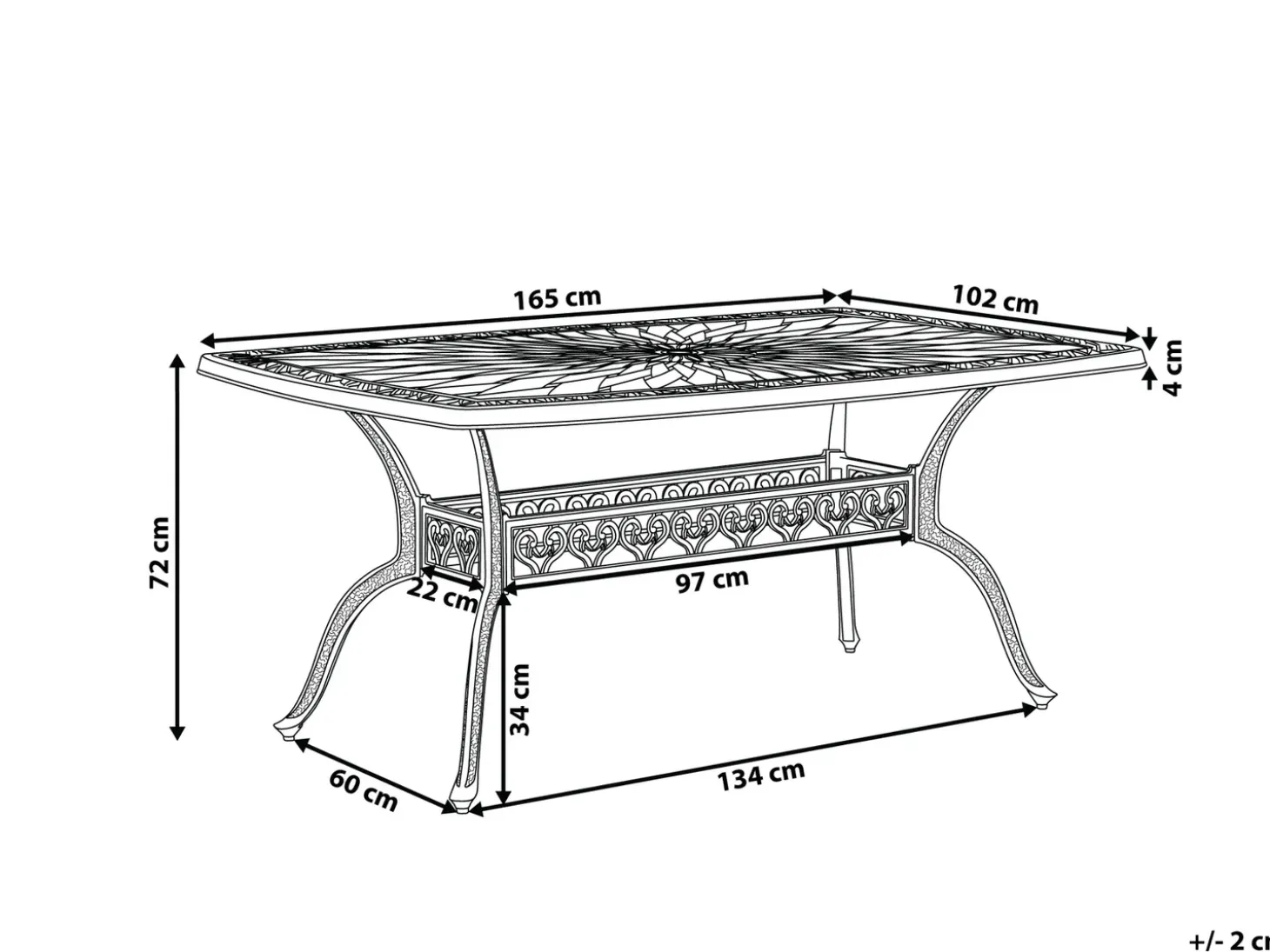Havebord LIZZANO 165 cm 102 cm Metal Mørkebrun