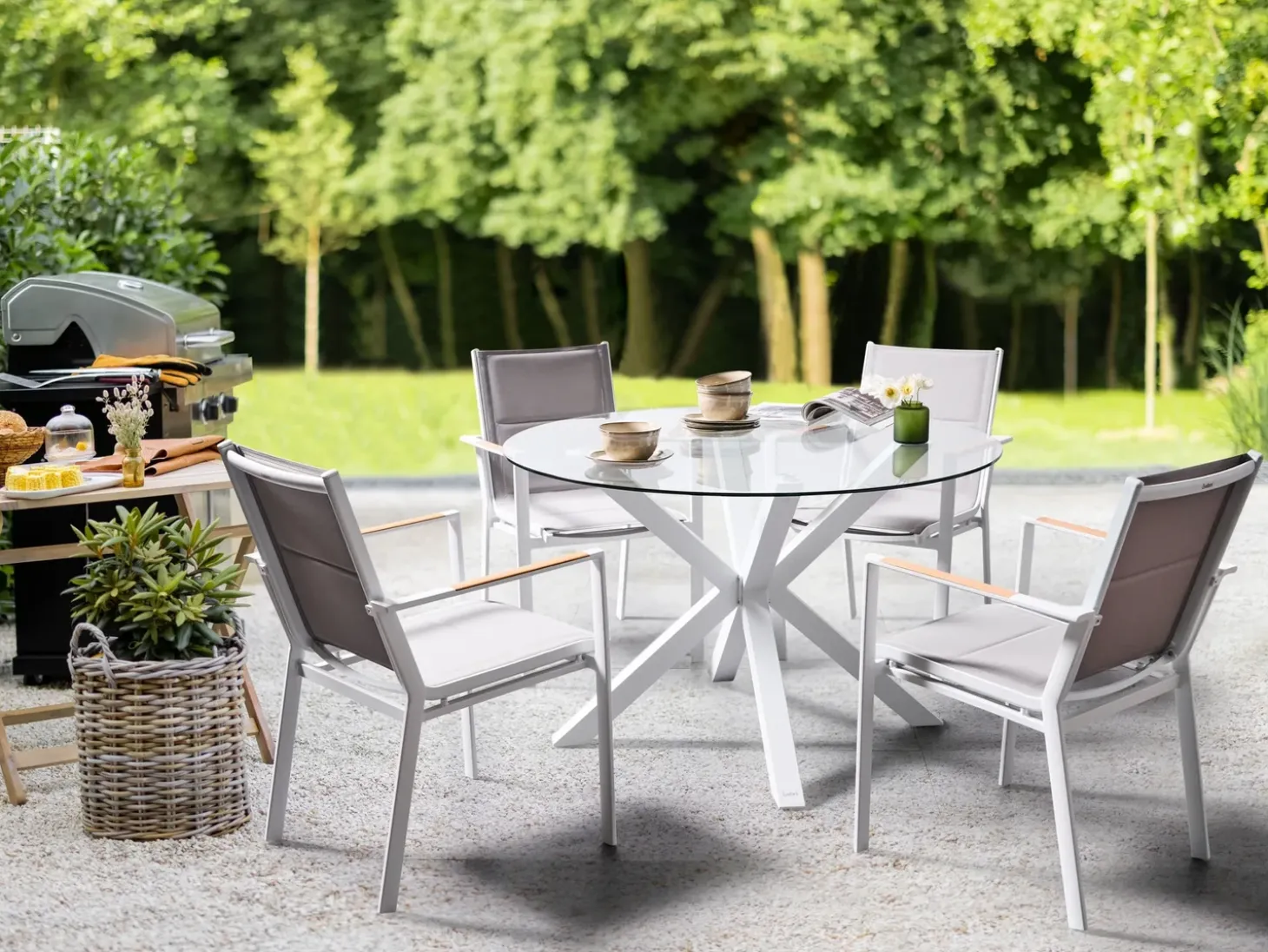 Havebord MALETTO 120 cm 120 cm Glas Hvid