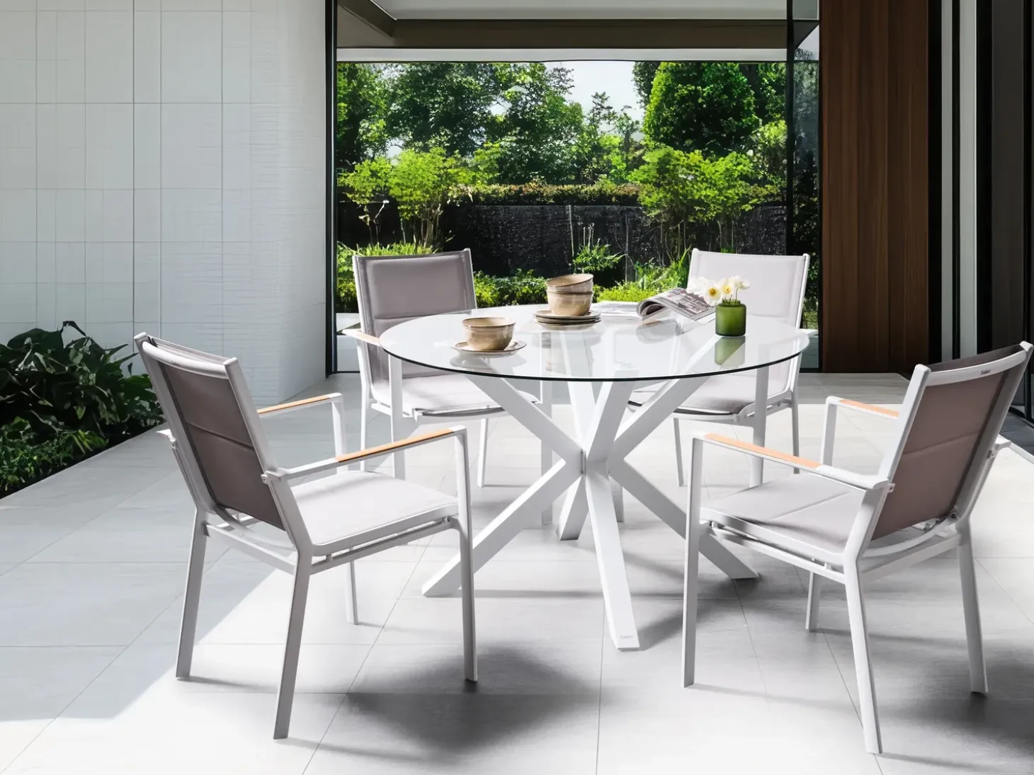 Havebord MALETTO 120 cm 120 cm Glas Hvid