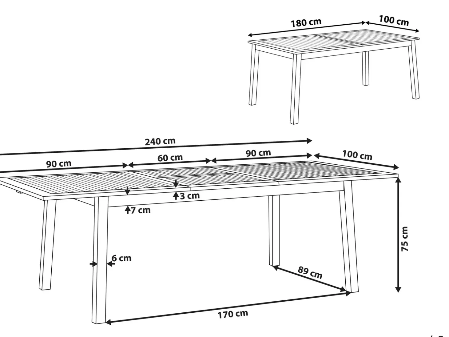 Havebord med udtræk CESANA 180/240 cm 100 cm Akacietræ Mørkebrun