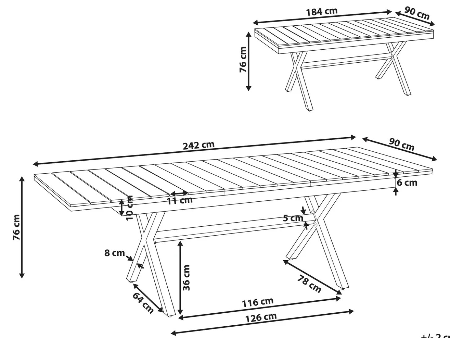 Havebord med udtræk FANES 184/242 cm 90 cm Metal Hvid