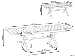 Havebord med udtræk FANES 184/242 cm 90 cm Metal Grafit