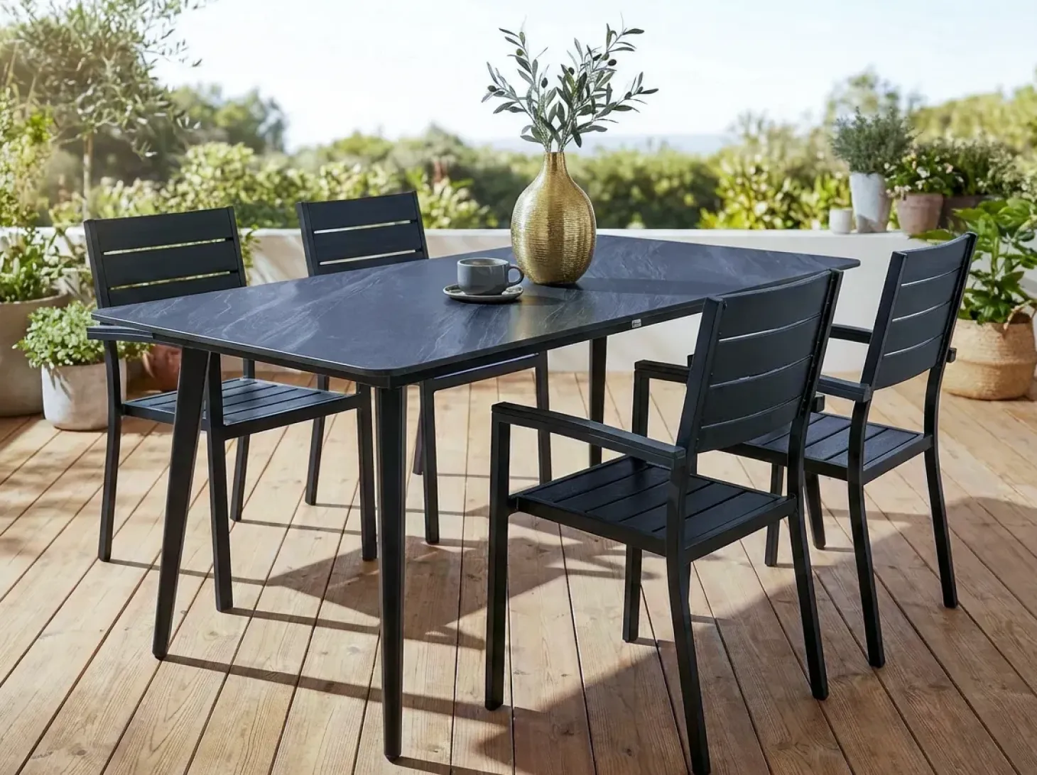 Havebord RODALLO 160 cm 90 cm Sten Sort marmor