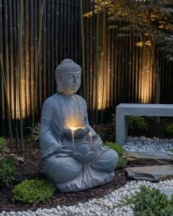 Havefontæne LED URLANTE Buddha Grå