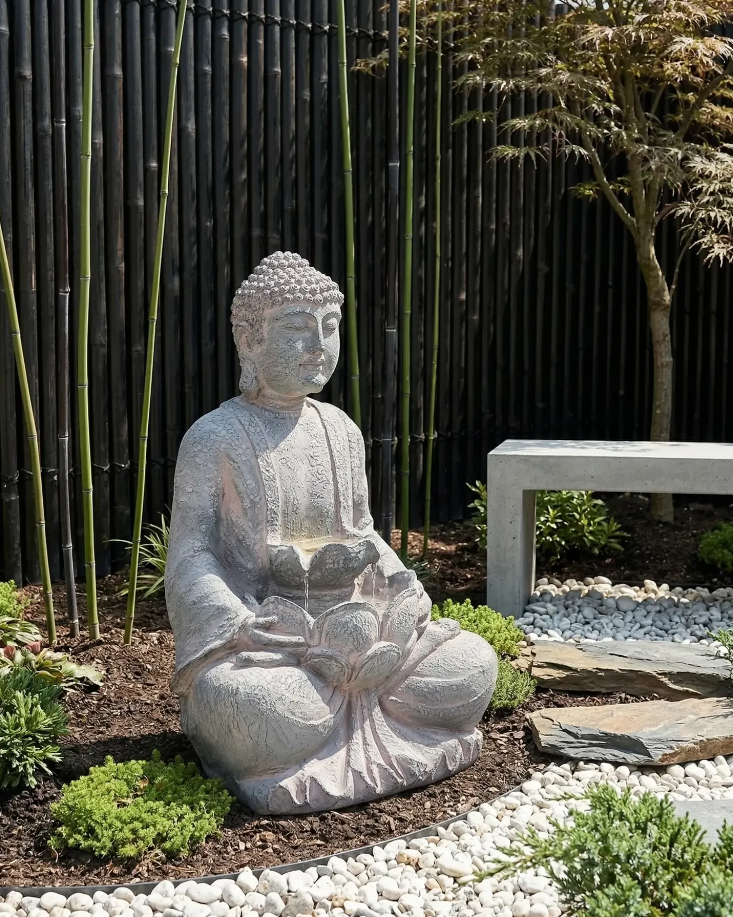 Havefontæne LED URLANTE Buddha Grå