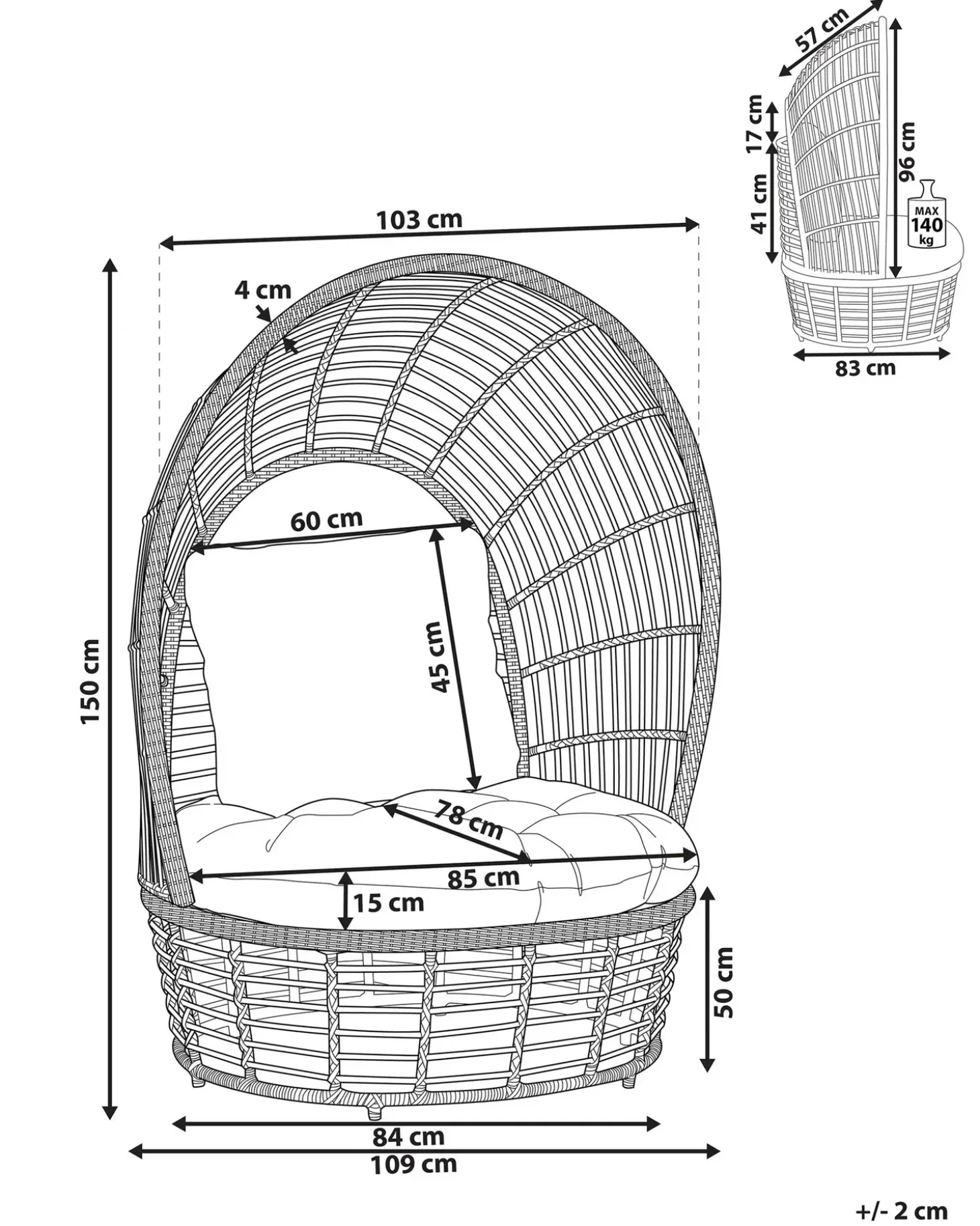 Havelænestol LIDO Rattan Beige