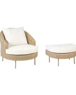 Havelænestol med fodskammel ARCILLE PE-rattan Naturlig