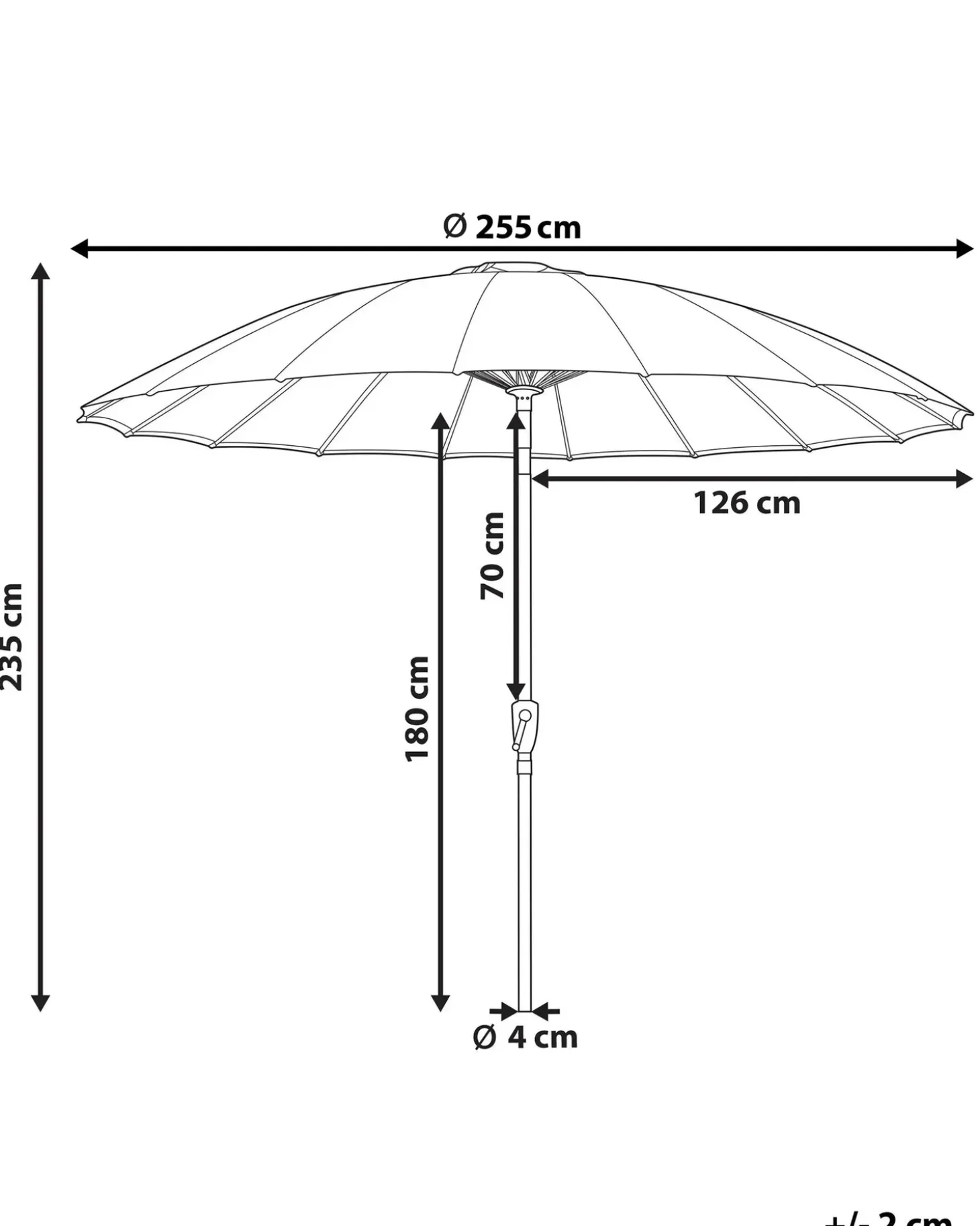 Haveparasol 255 cm BAIA Lysegrå