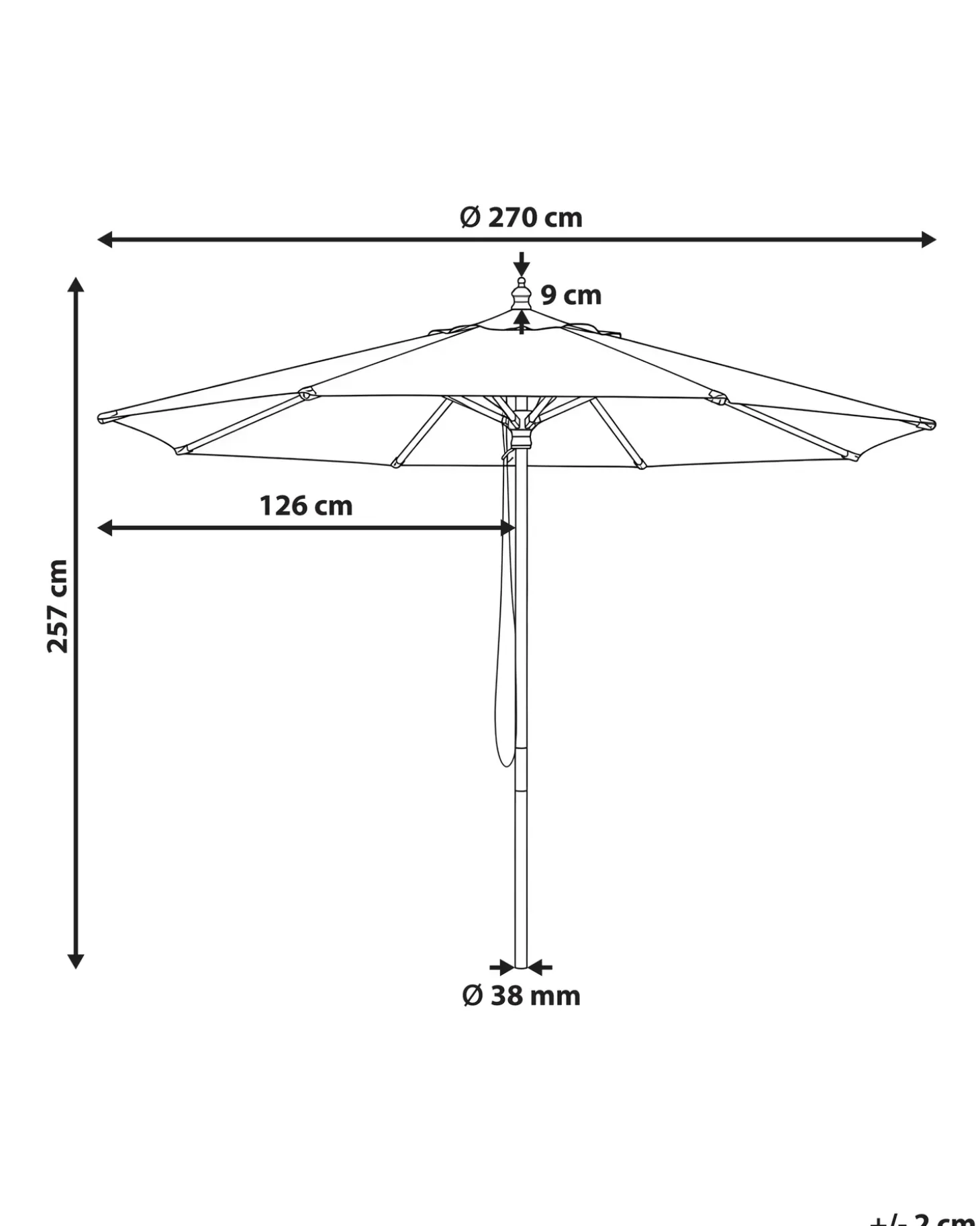 Haveparasol 270 cm TOSCANA Cremehvid