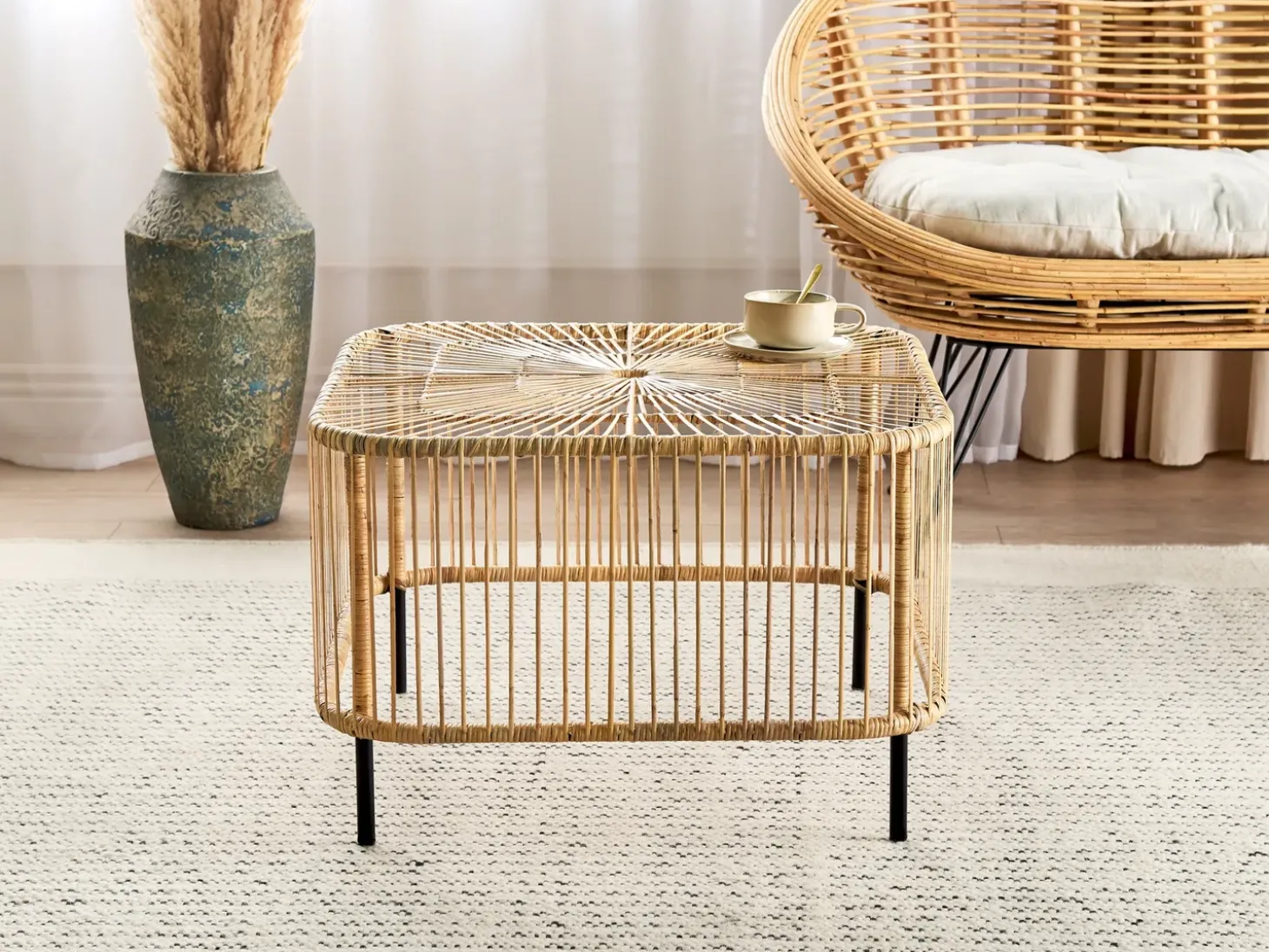 Havesofabord CESENATICO 67 cm 67 cm Rattan Naturlig