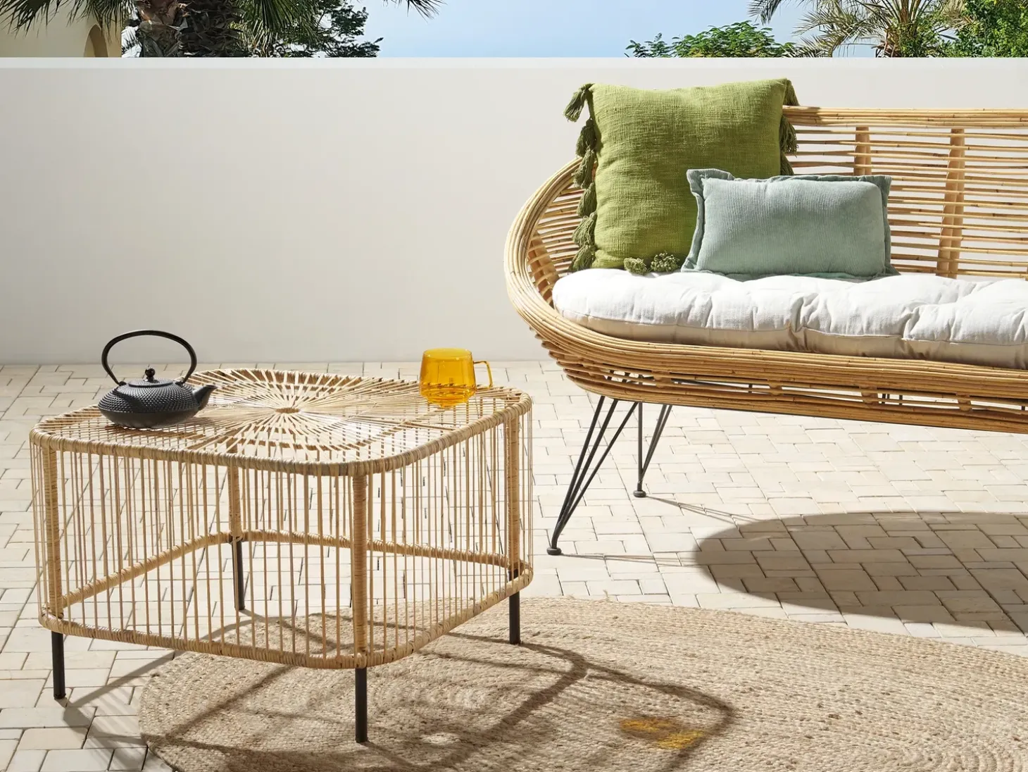 Havesofabord CESENATICO 67 cm 67 cm Rattan Naturlig