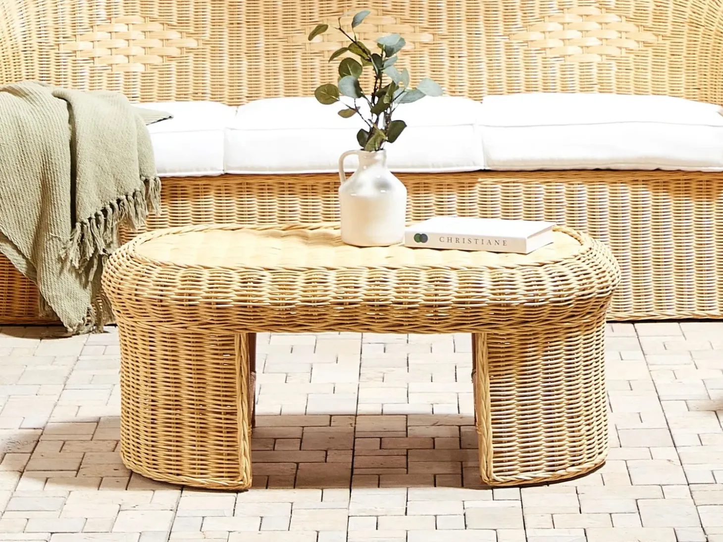 Havesofabord LIVADEIA 60 cm 96 cm Rattan Naturlig