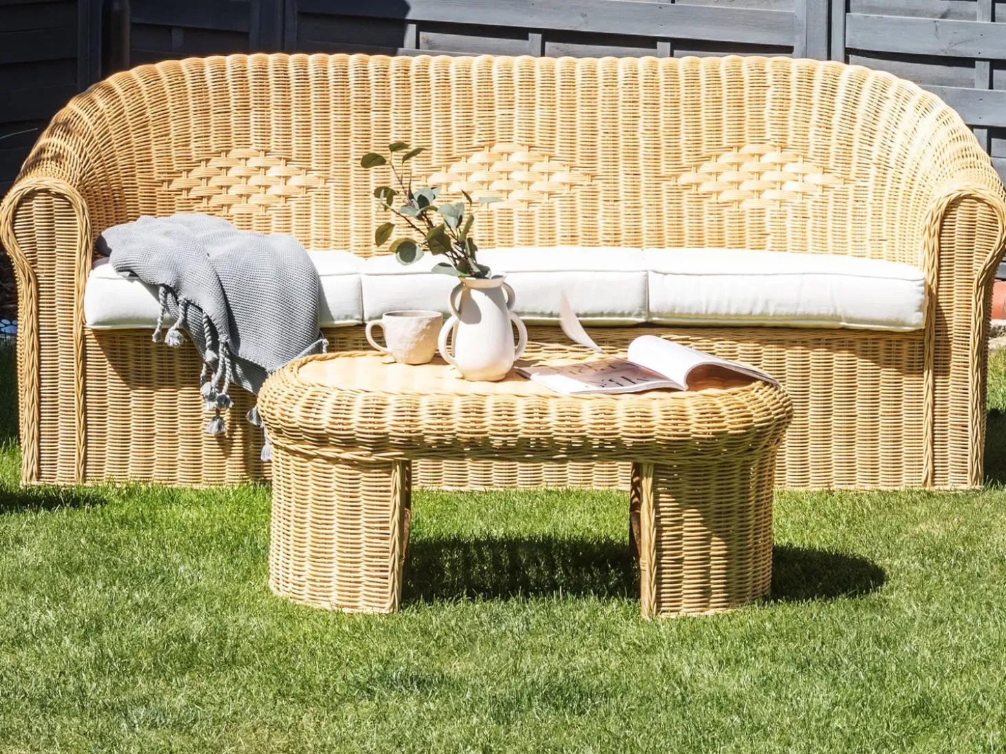 Havesofabord LIVADEIA 60 cm 96 cm Rattan Naturlig