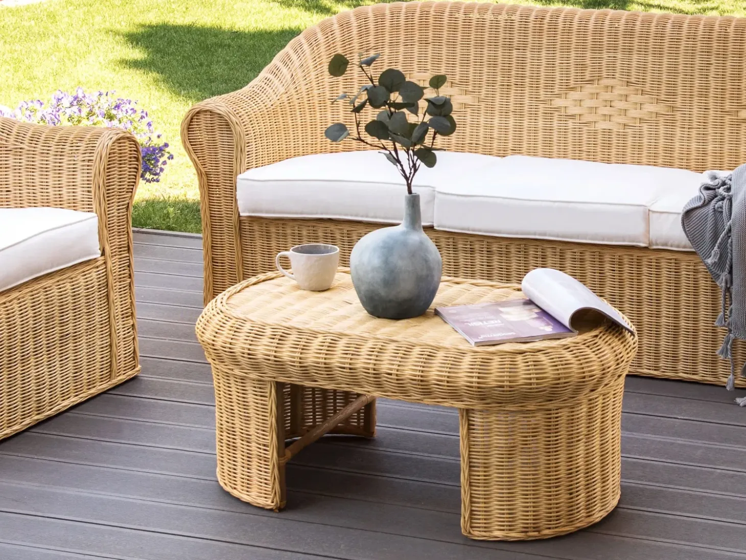 Havesofabord LIVADEIA 60 cm 96 cm Rattan Naturlig