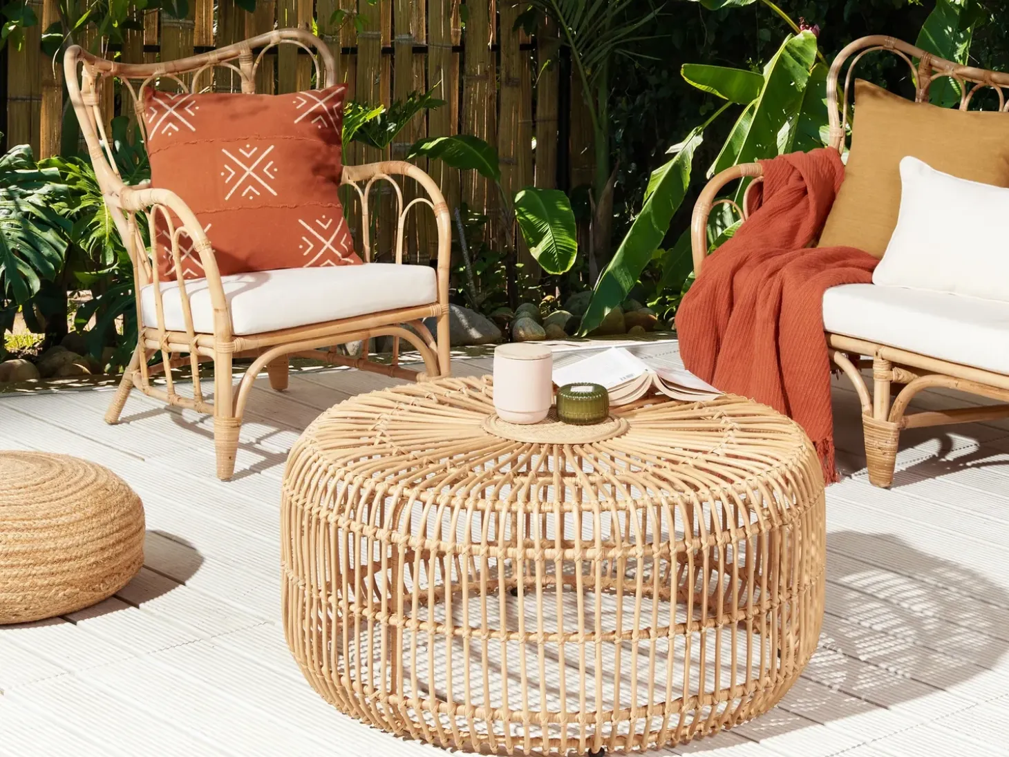 Havesofabord RANDAZZO 85 cm 85 cm Rattan Lysebrun