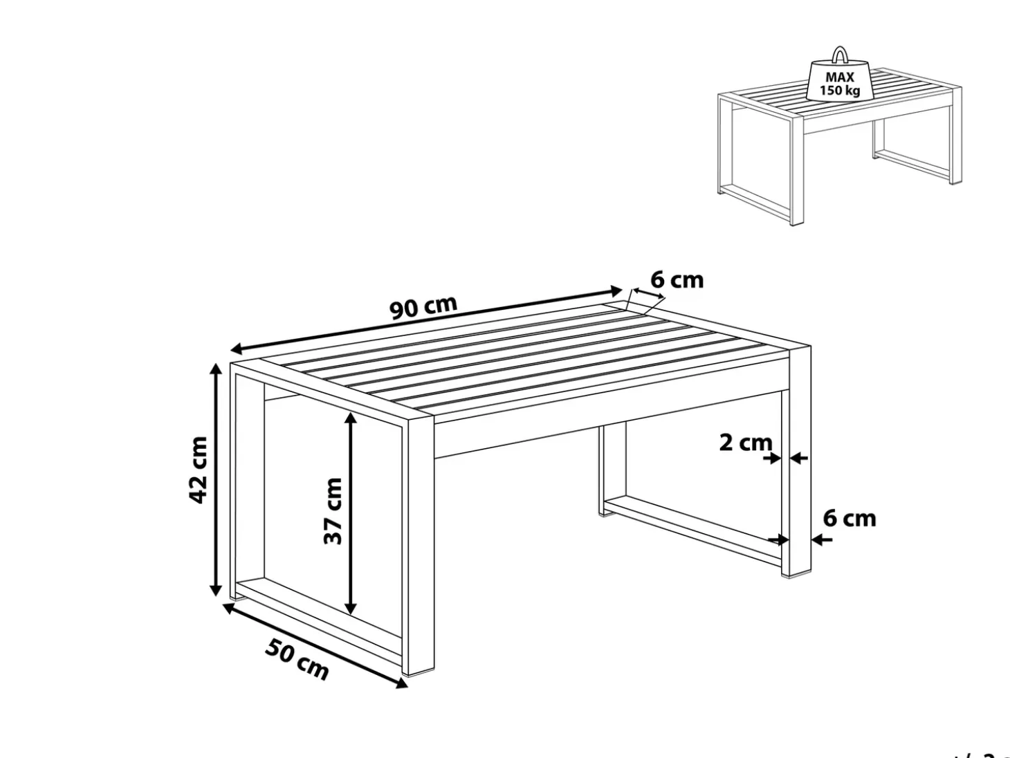 Havesofabord SALERNO 90 cm 50 cm Metal Mørkegrå