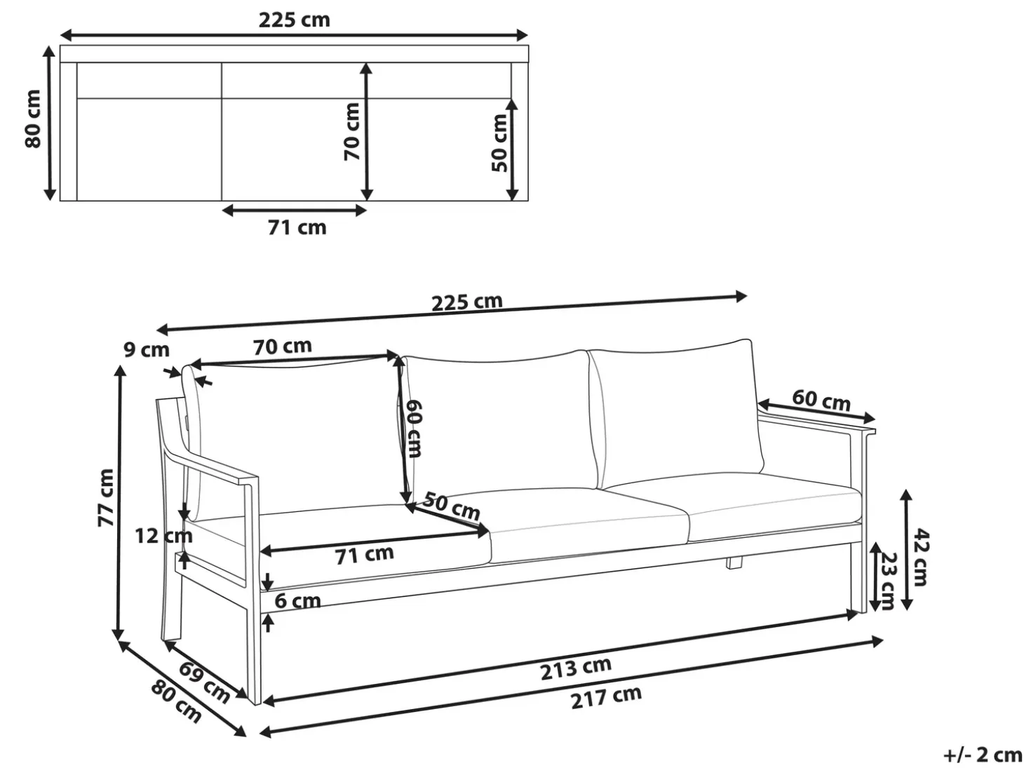 Havesofa 3 personers KIATO Metal Mørkegrå