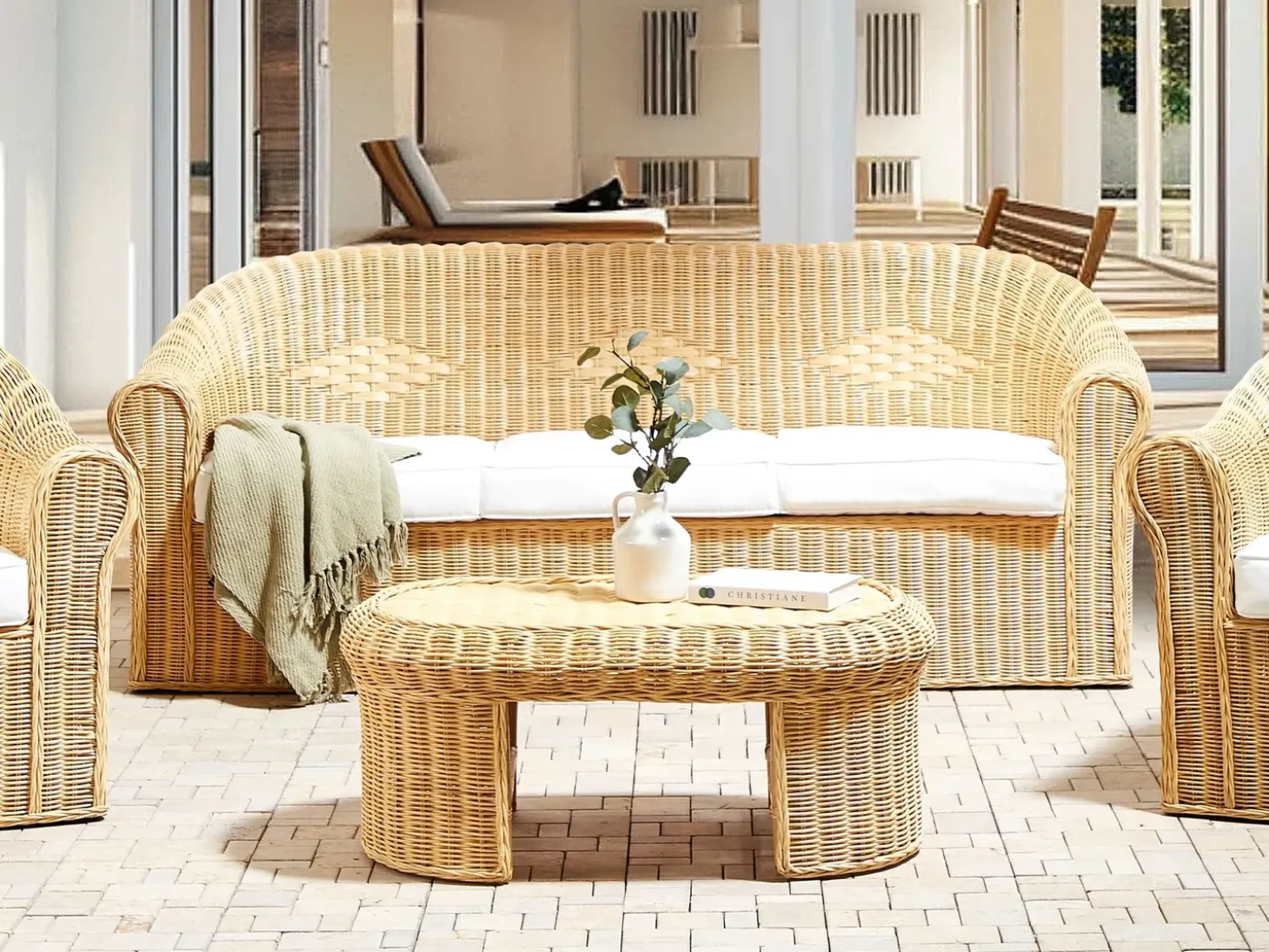 Havesofa 3 personers LIVADEIA Rattan Naturlig