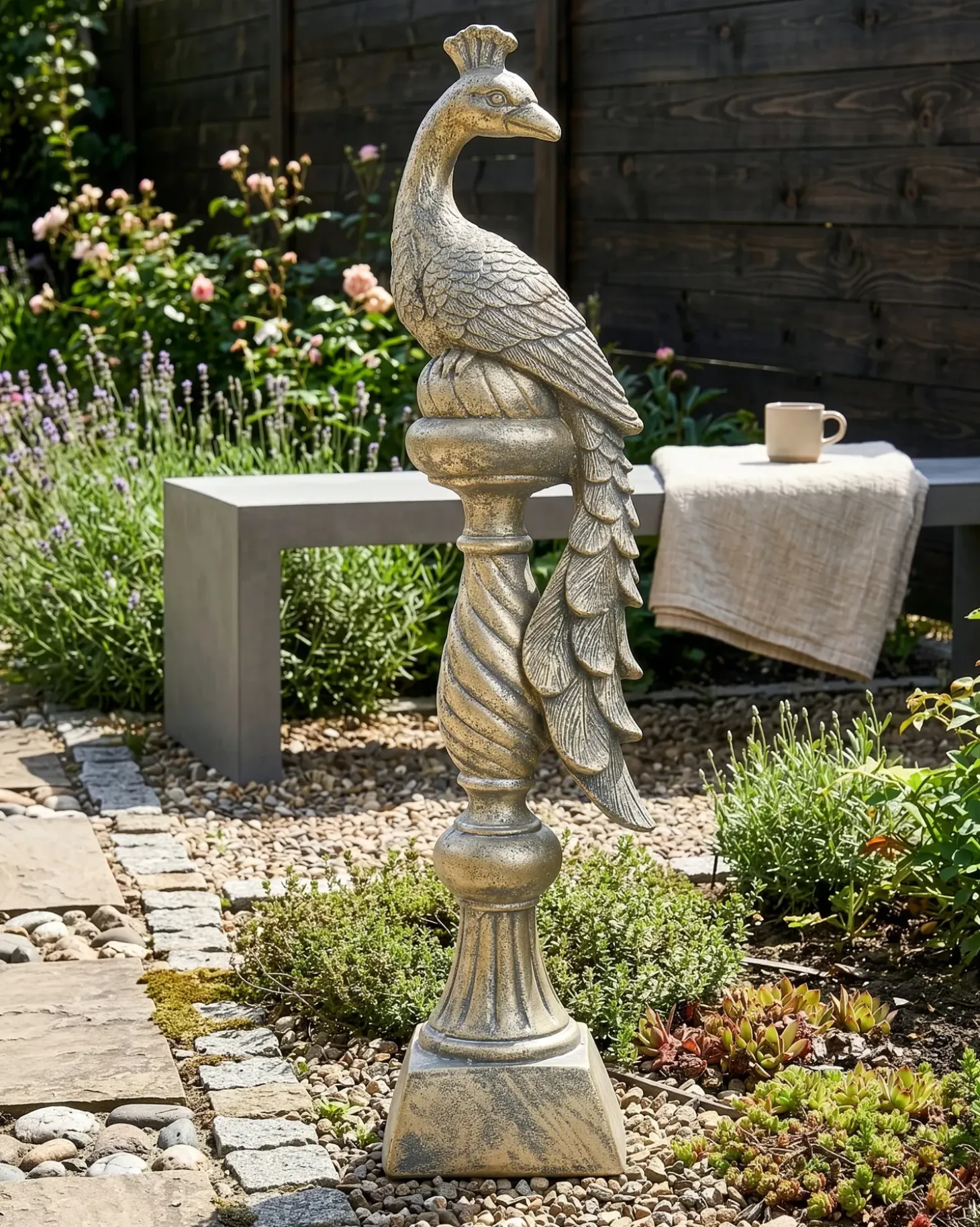 Havestatue HAARBY Påfugl Guld