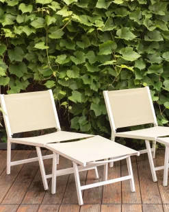 Havestol MARCEDDI med fodskammel Metal Hvid/beige