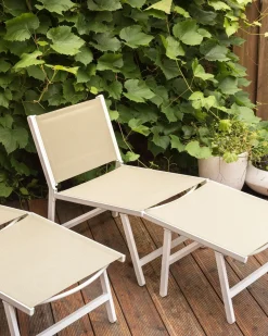 Havestol MARCEDDI med fodskammel Metal Hvid/beige