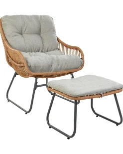 Havestol MESTRE med fodskammel PE-rattan Naturlig