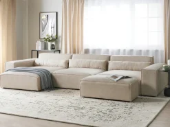 HELLNAR 5 personers Hjørnesofa modul Højrevendt Lys Beige Velour med fodskammel
