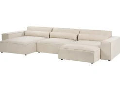 HELLNAR 5 personers Hjørnesofa modul Højrevendt Lys Beige Velour med fodskammel