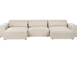 HELLNAR 5 personers Hjørnesofa modul Højrevendt Lys Beige Velour med fodskammel