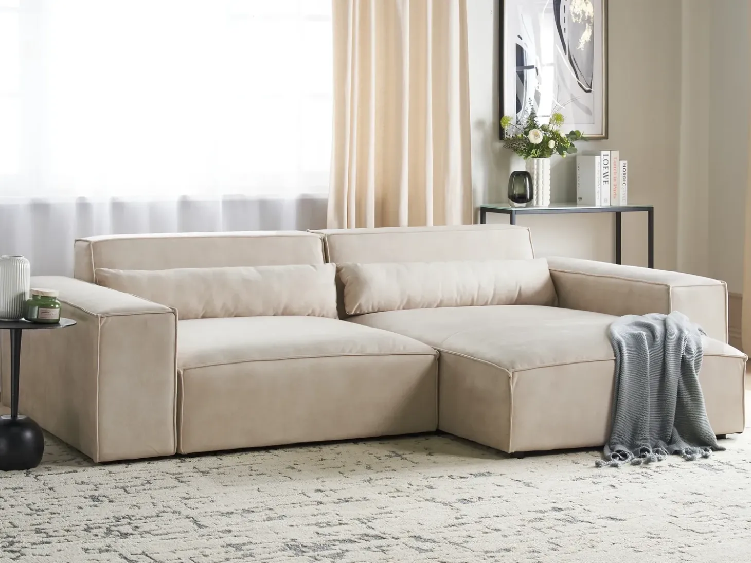 HELLNAR 3 personers Hjørnesofa modul Venstrevendt Lys Beige Velour