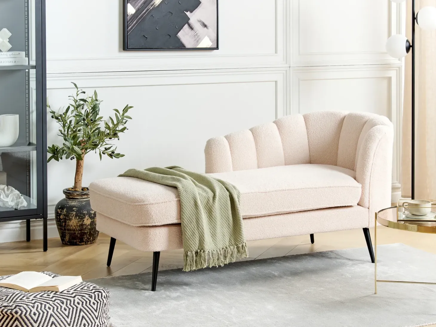 Højrevendt chaiselong ALLIER Boucle Lys Beige