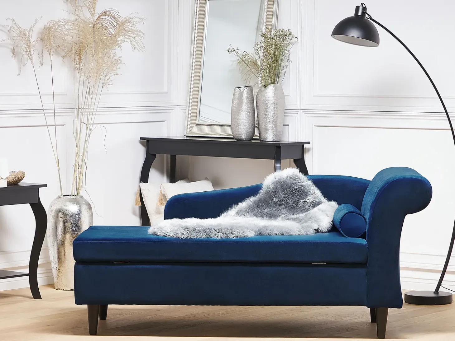 Højrevendt chaiselong LUIRO Velour Navy Blå med opbevaring