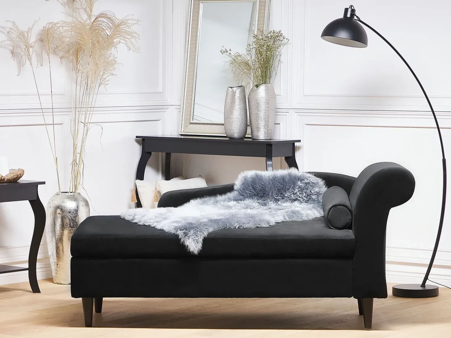 Højrevendt chaiselong LUIRO Velour Sort med opbevaring