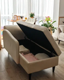 Højrevendt chaiselong LUIRO Velour Beige med opbevaring