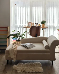 Højrevendt chaiselong LUIRO Velour Beige med opbevaring