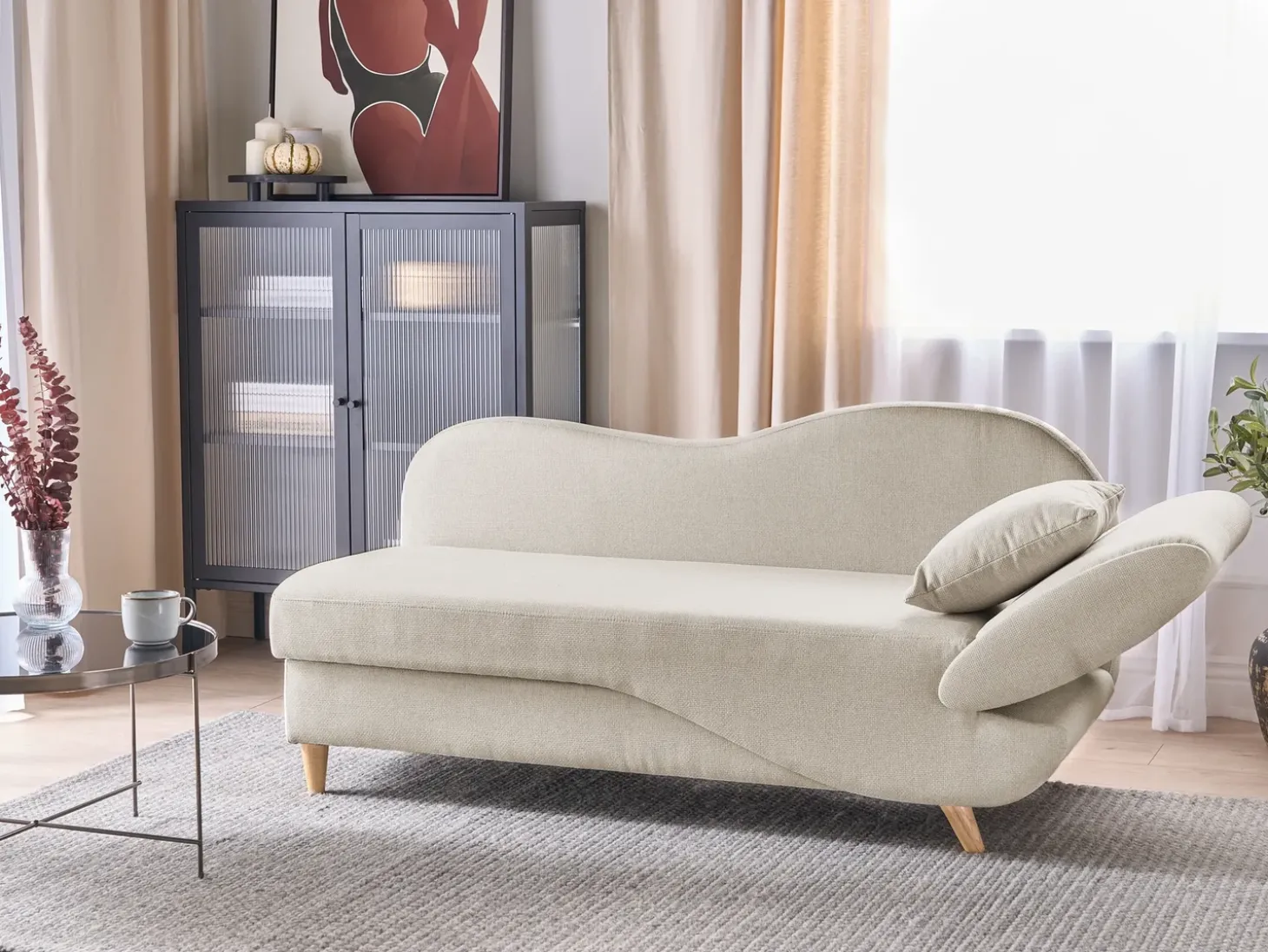 Højrevendt chaiselong MERI Kunstlinned Beige med opbevaring