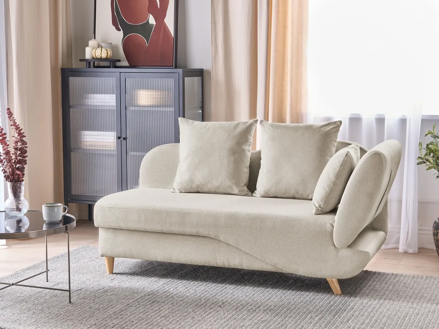 Højrevendt chaiselong MERI Kunstlinned Beige med opbevaring