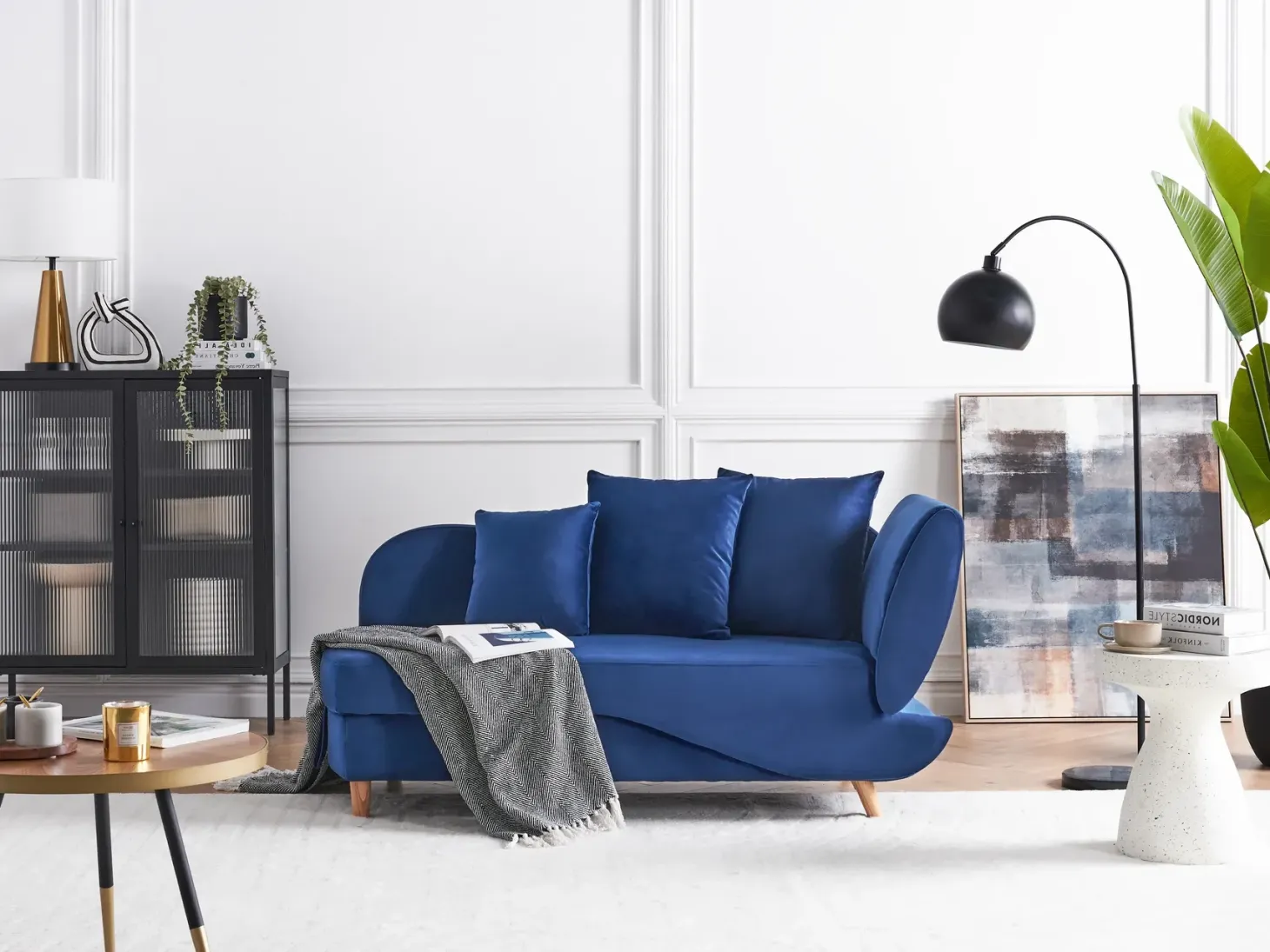 Højrevendt chaiselong MERI Velour Navy Blå med opbevaring