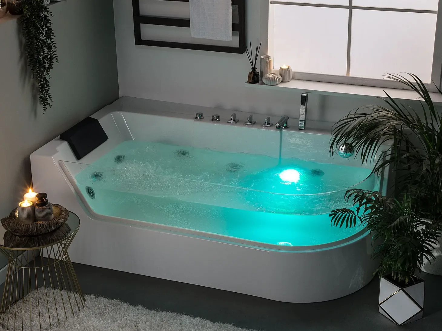 Hjørne-boblebad med LED ACUARIO Højrevendt 170 x 80 cm Hvid